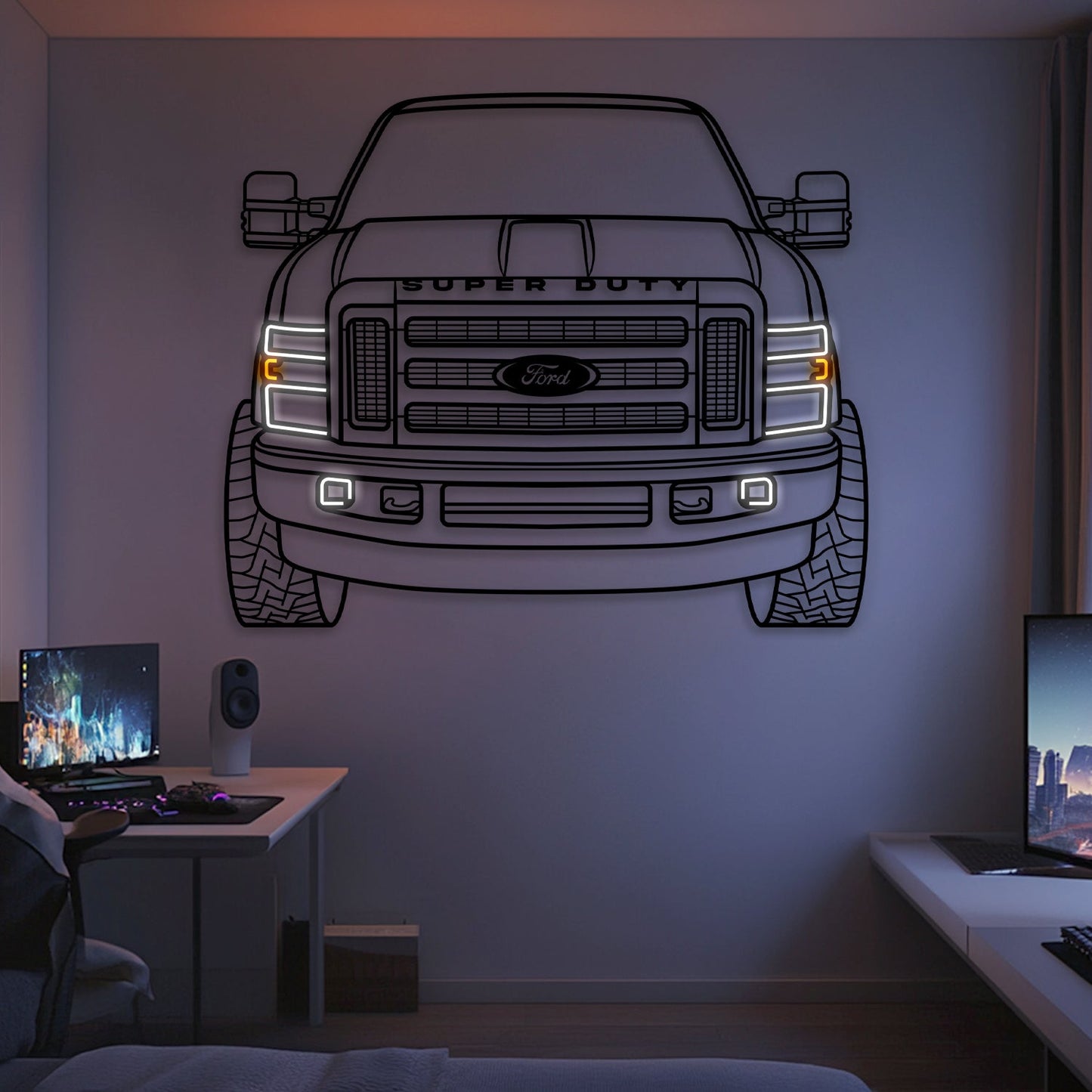 2008 F350 King Ranch CCSB Front View Metal Neon Car Wall Art -MTN0244