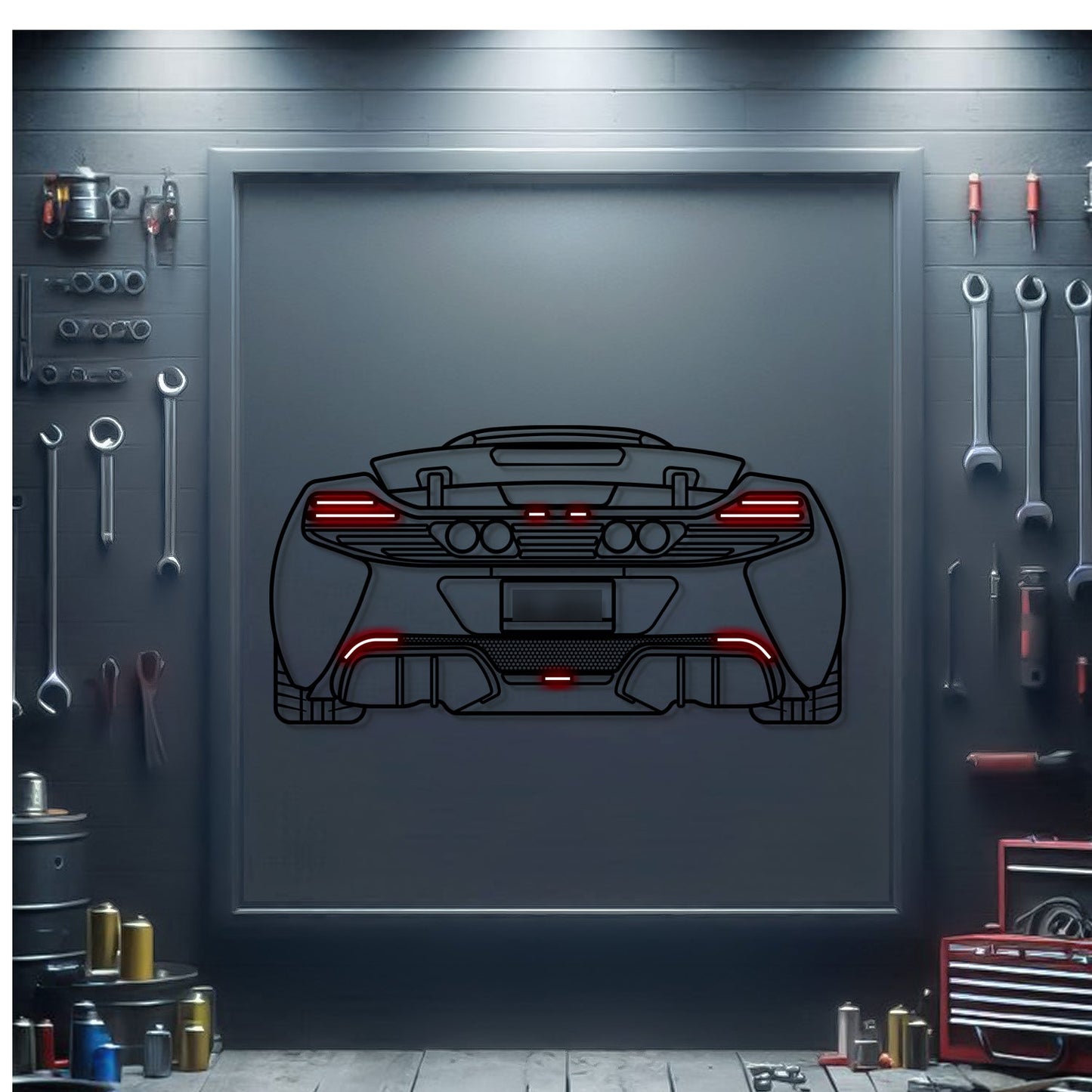 2016 McLaren 650s Back View Metal Neon Car Wall Art - MTN0211