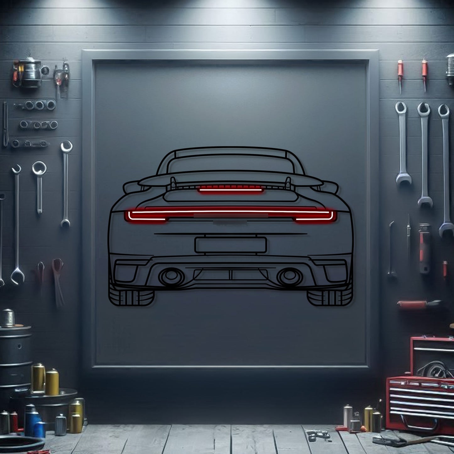 2024 911 Turbo S Back View Metal Neon Car Wall Art -MTN0251