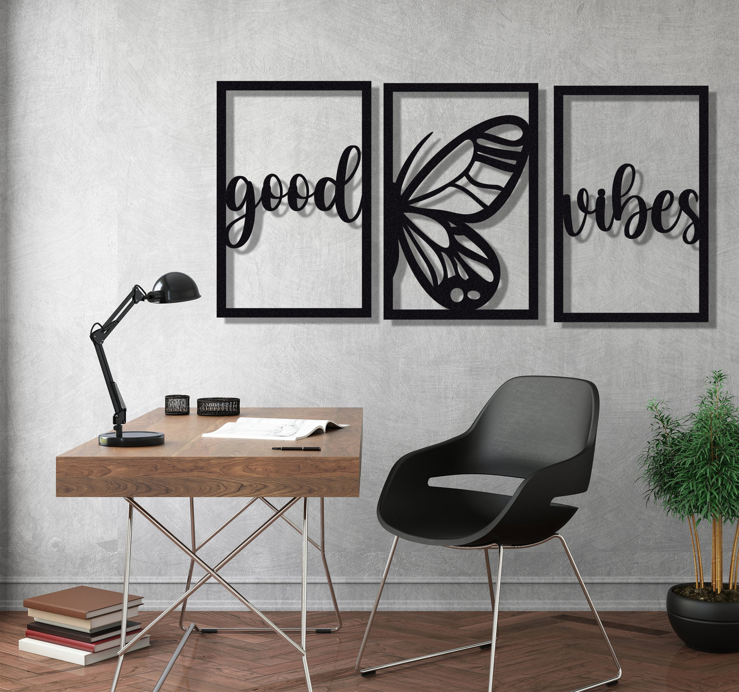 ・"Good Vibes Burtterfly Trio"・Premium Metal Wall Art - Limited Edition