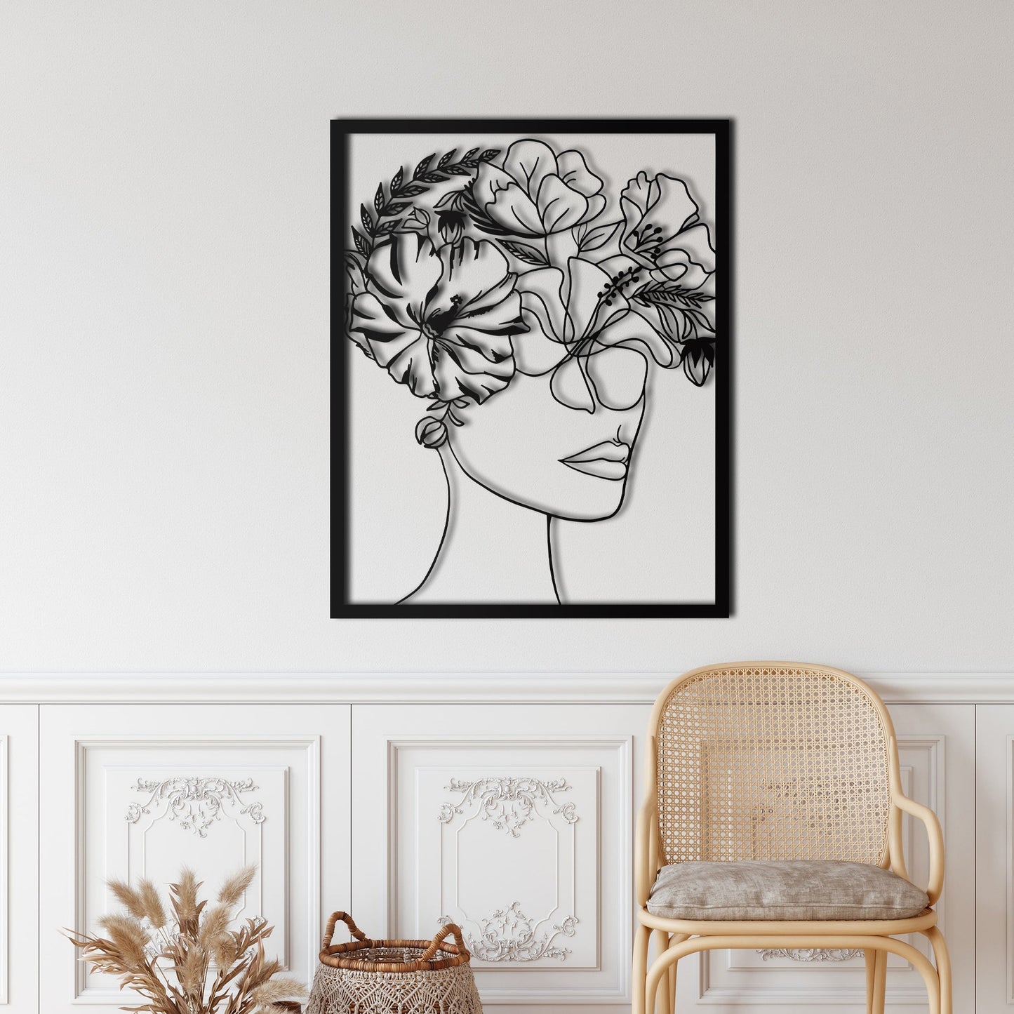 Face and Flowers Metal Wall Art