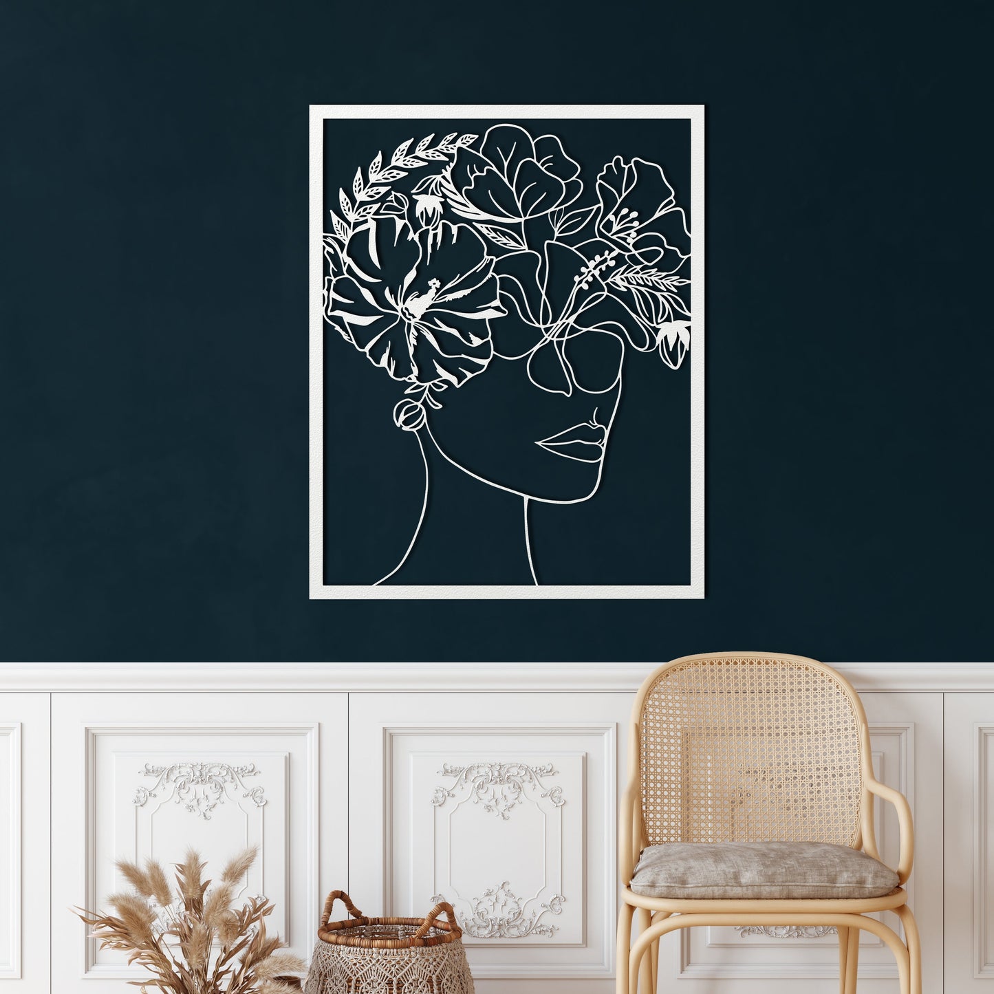 Face and Flowers Metal Wall Art