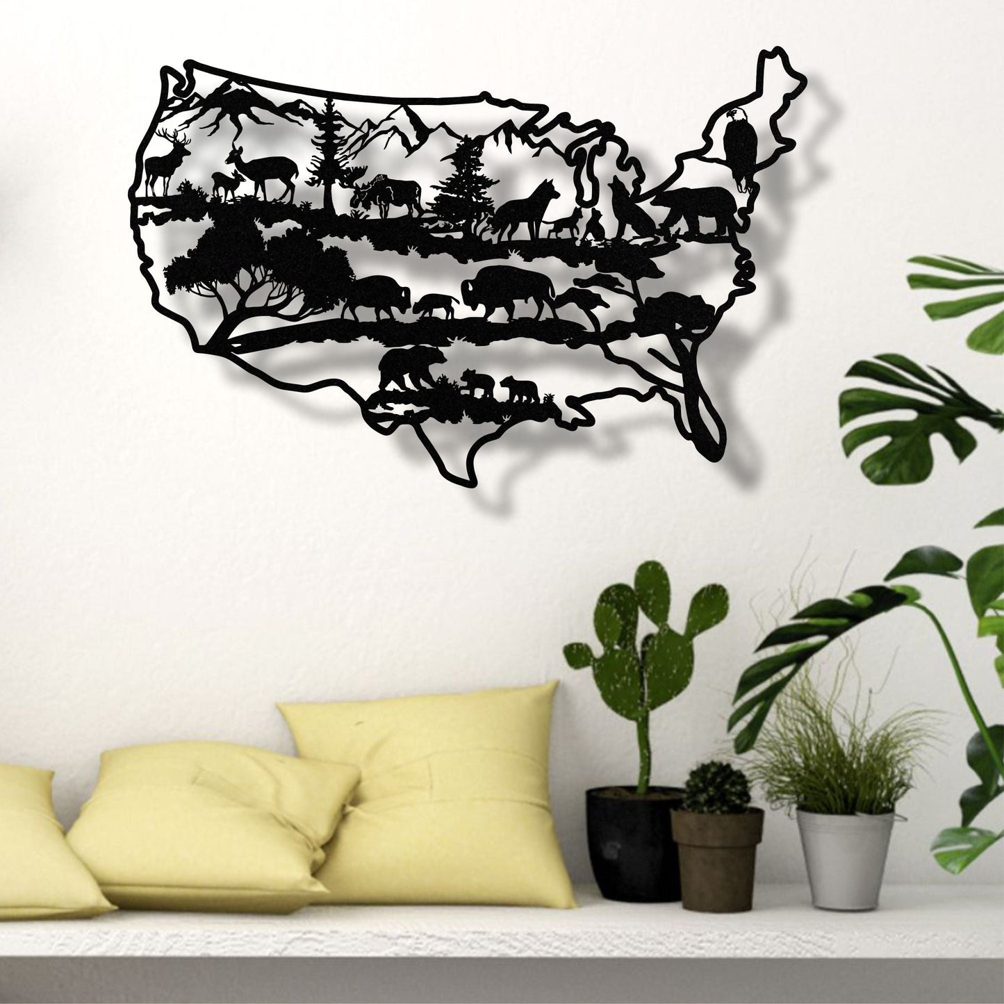 Usa Wildlife Map Metal Wall Art