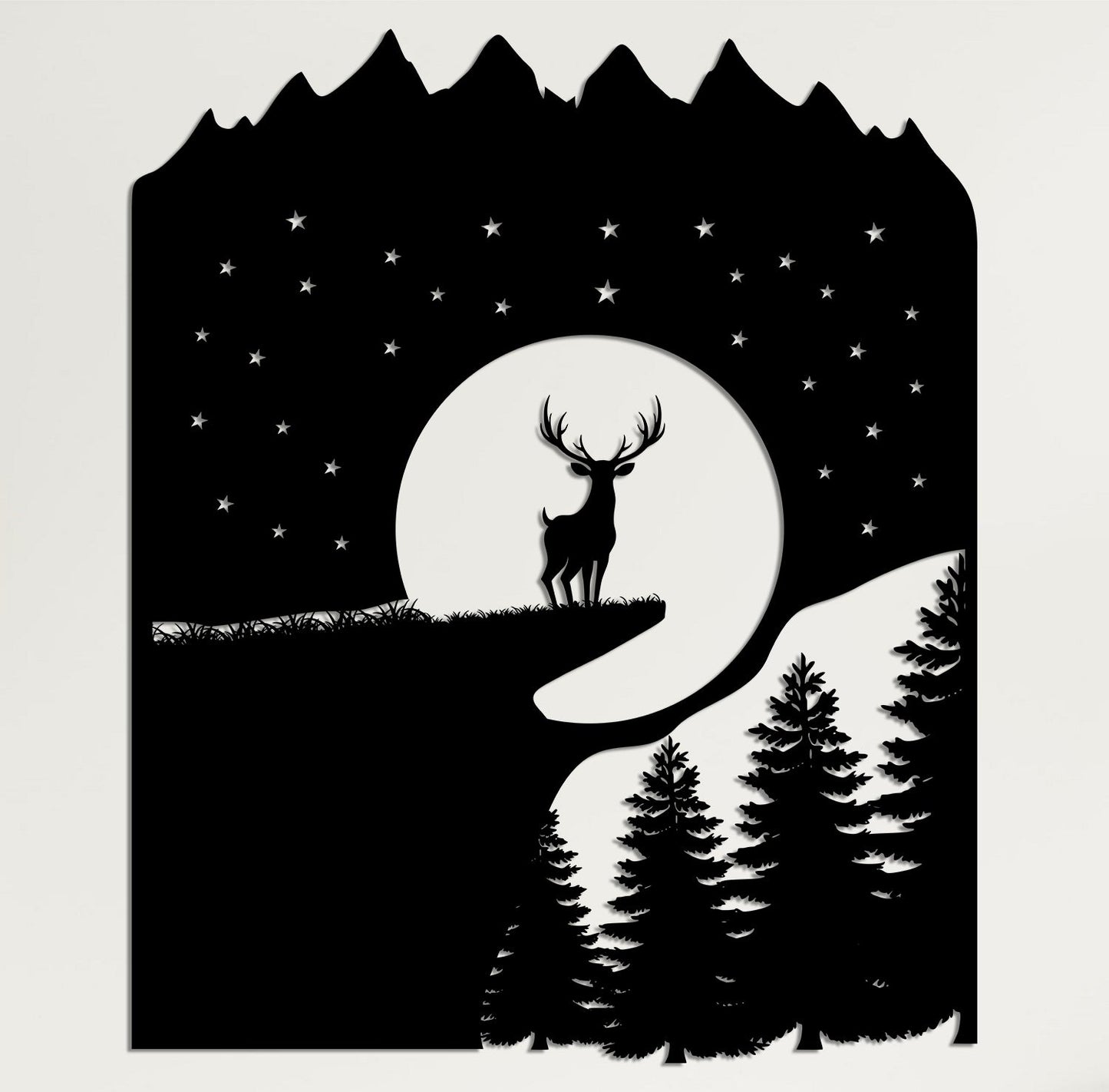 Deer Mountain and Stars Metal Wall Art