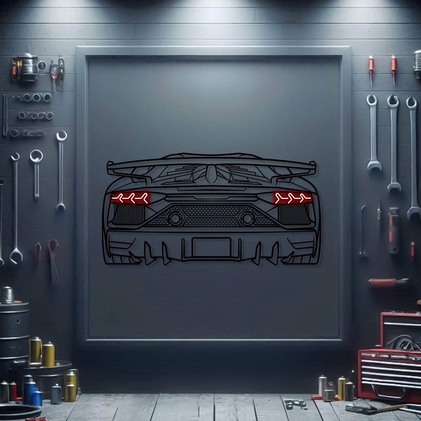 Aventador SJ Oper Door Back View Metal Neon Car Wall Art - MTN0227