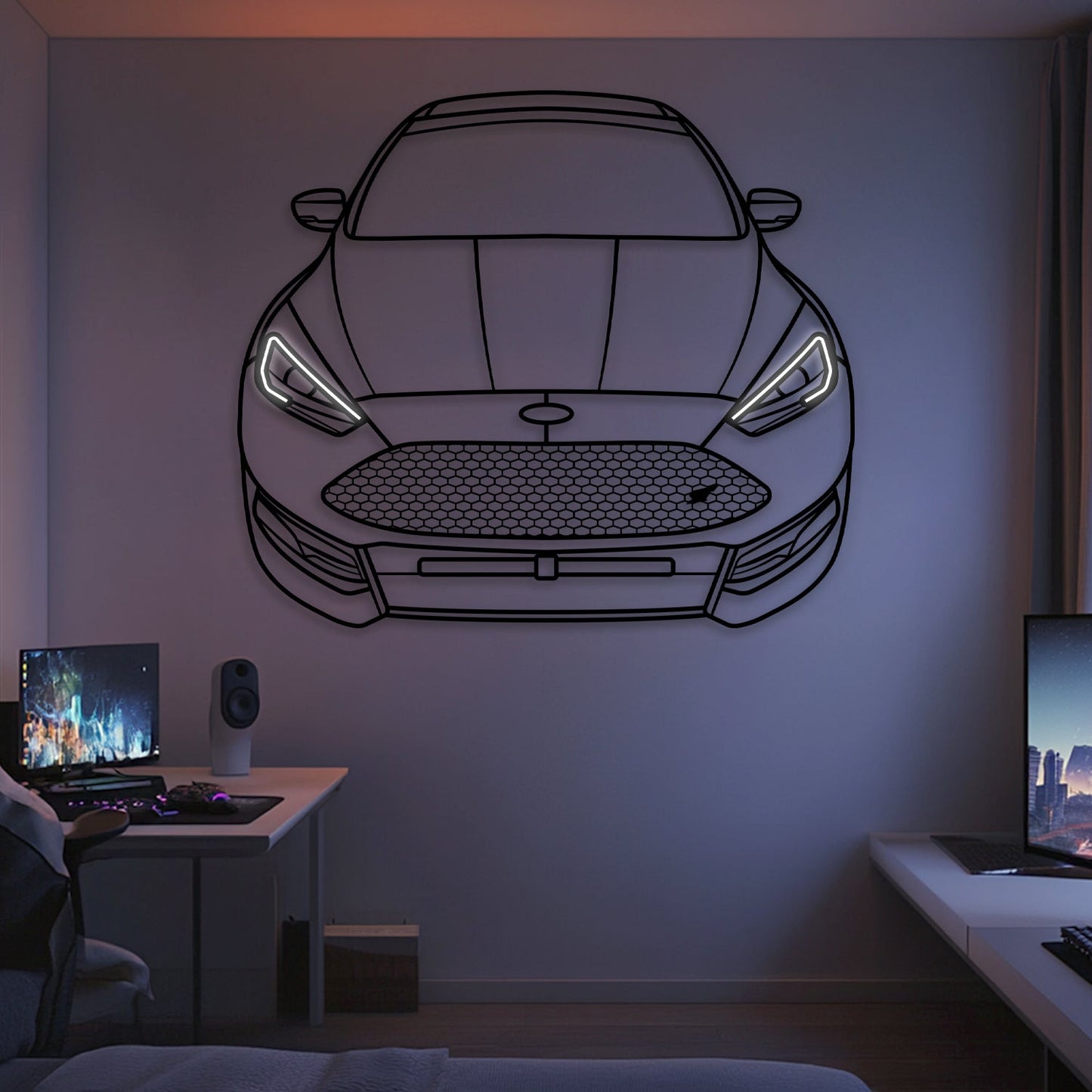 Focus RS Front View Metal Neon Car Wall Art - MTN0258