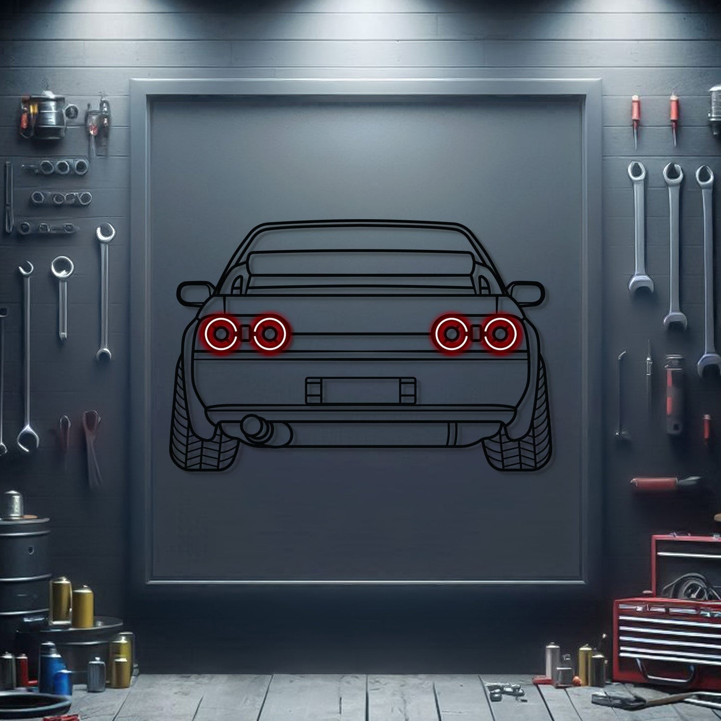 R32 Back View Metal Neon Car Wall Art - MTN0094