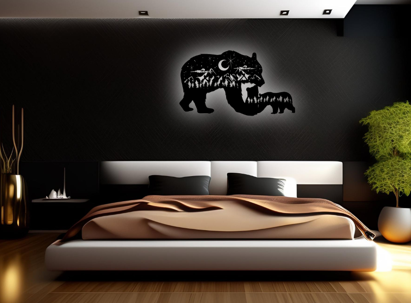 Charming Bear Family Metal Wall Art – A Whimsical Touch for Your Home Decor