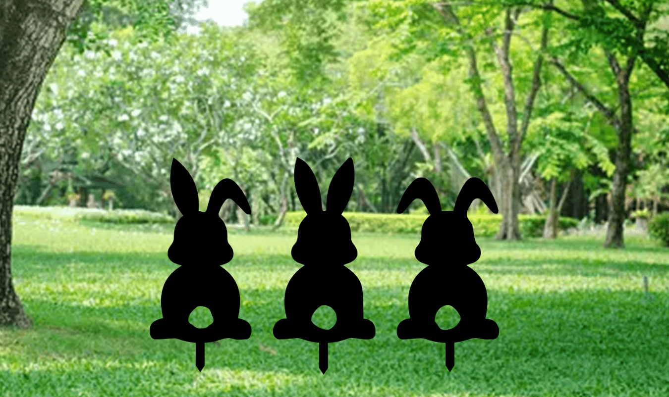 Charming Trio of Metal Bunny Garden Stakes - Whimsical Outdoor Decor