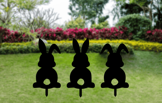 Charming Trio of Metal Bunny Garden Stakes - Whimsical Outdoor Decor