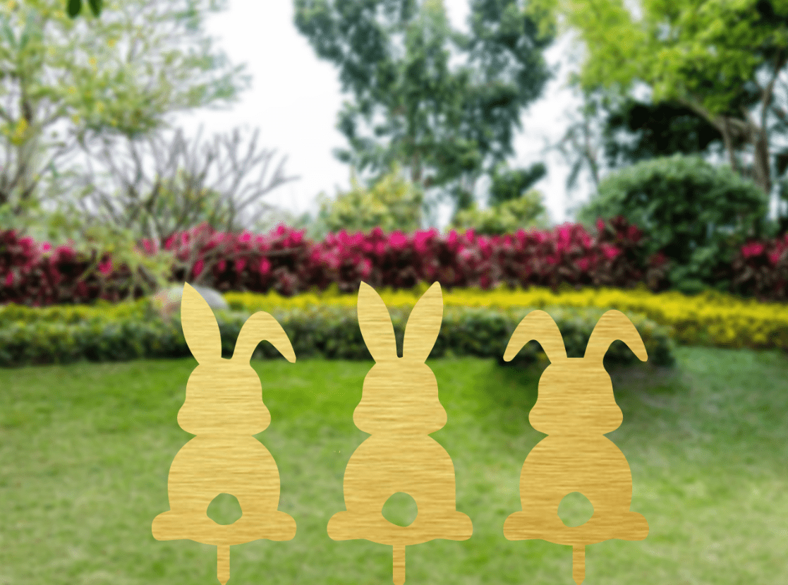 Charming Trio of Metal Bunny Garden Stakes - Whimsical Outdoor Decor