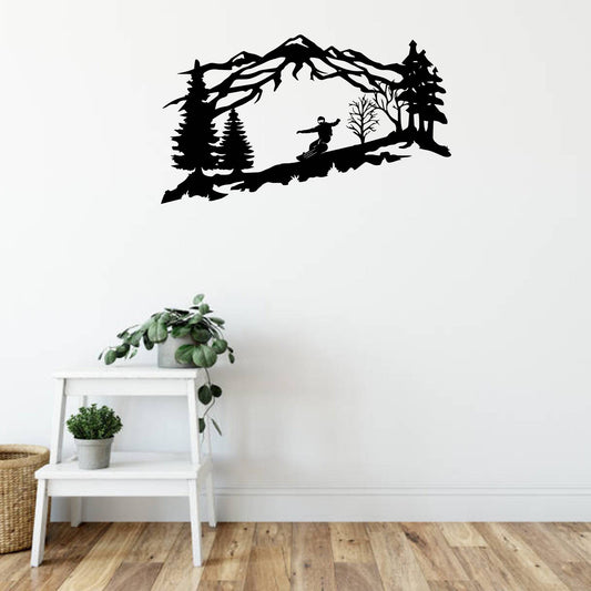 Adventure Awaits: Exquisite Metal Wall Art of a Mountain Snowboarder