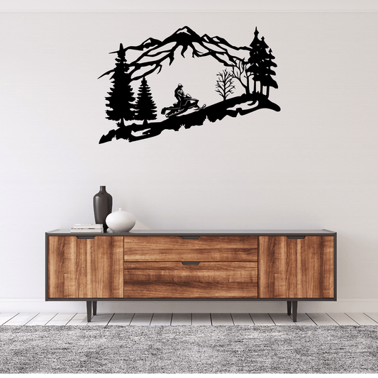 Adventure Awaits: Stunning Mountain Snowmobiler Metal Wall Art