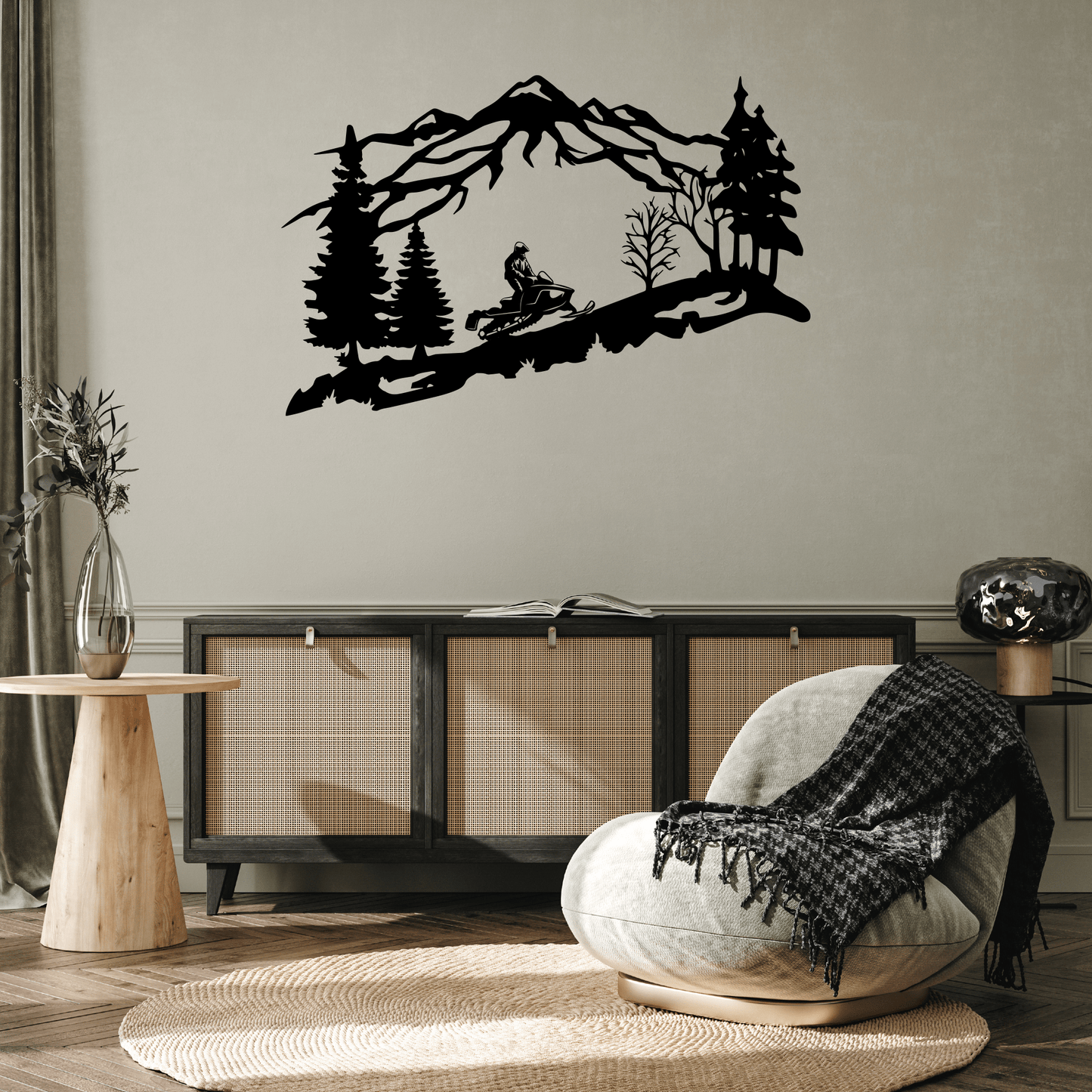 Adventure Awaits: Stunning Mountain Snowmobiler Metal Wall Art