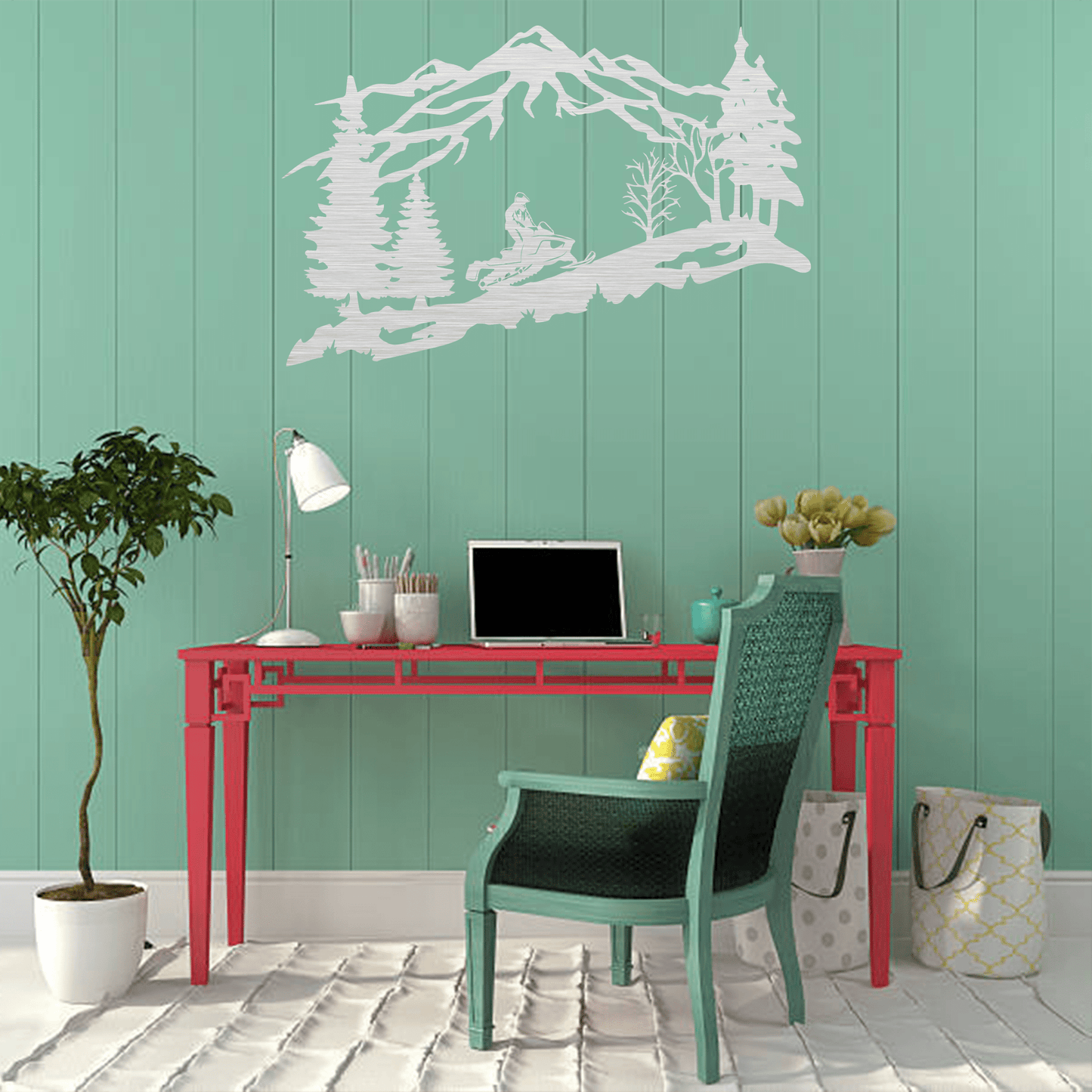 Adventure Awaits: Stunning Mountain Snowmobiler Metal Wall Art