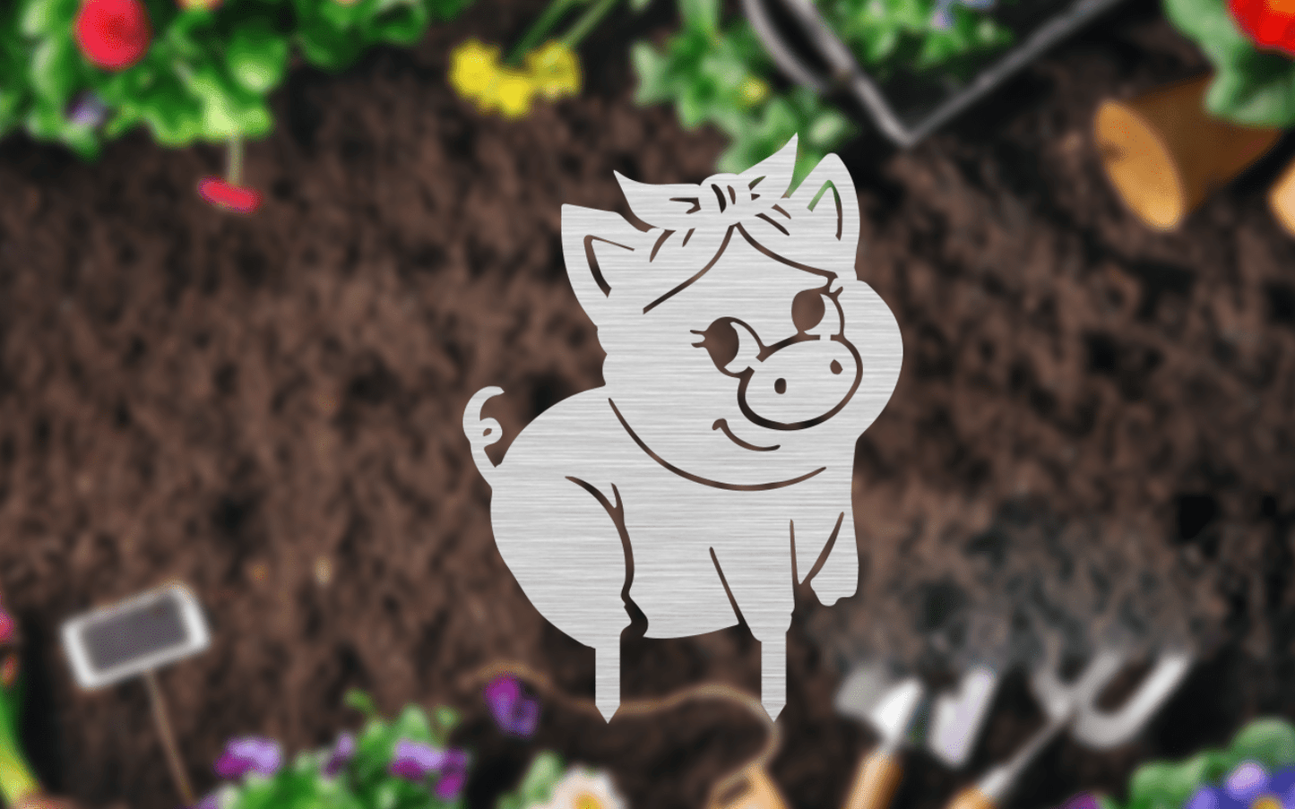 Charming Metal Pig Garden Stakes - Whimsical Outdoor Decor