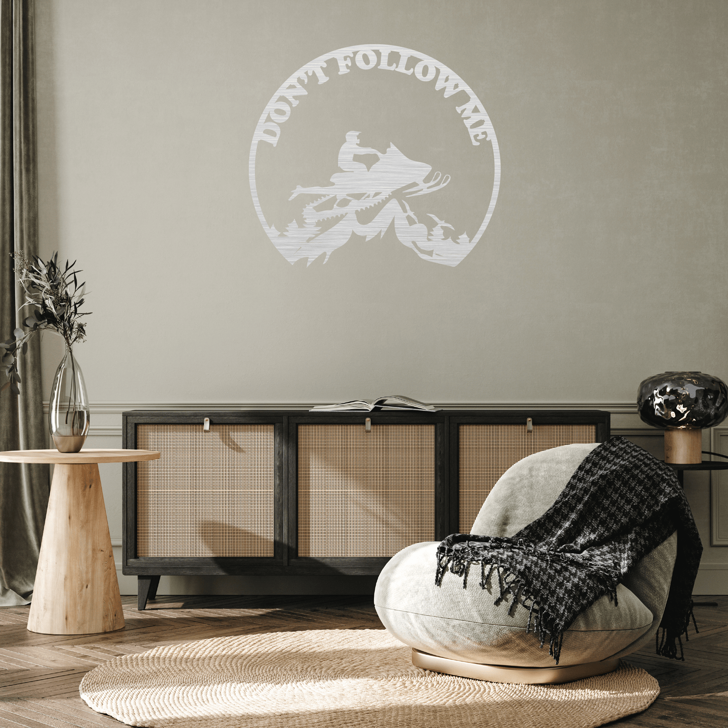 Adventure Awaits: "Don't Follow Me" Snowmobiler Metal Wall Art