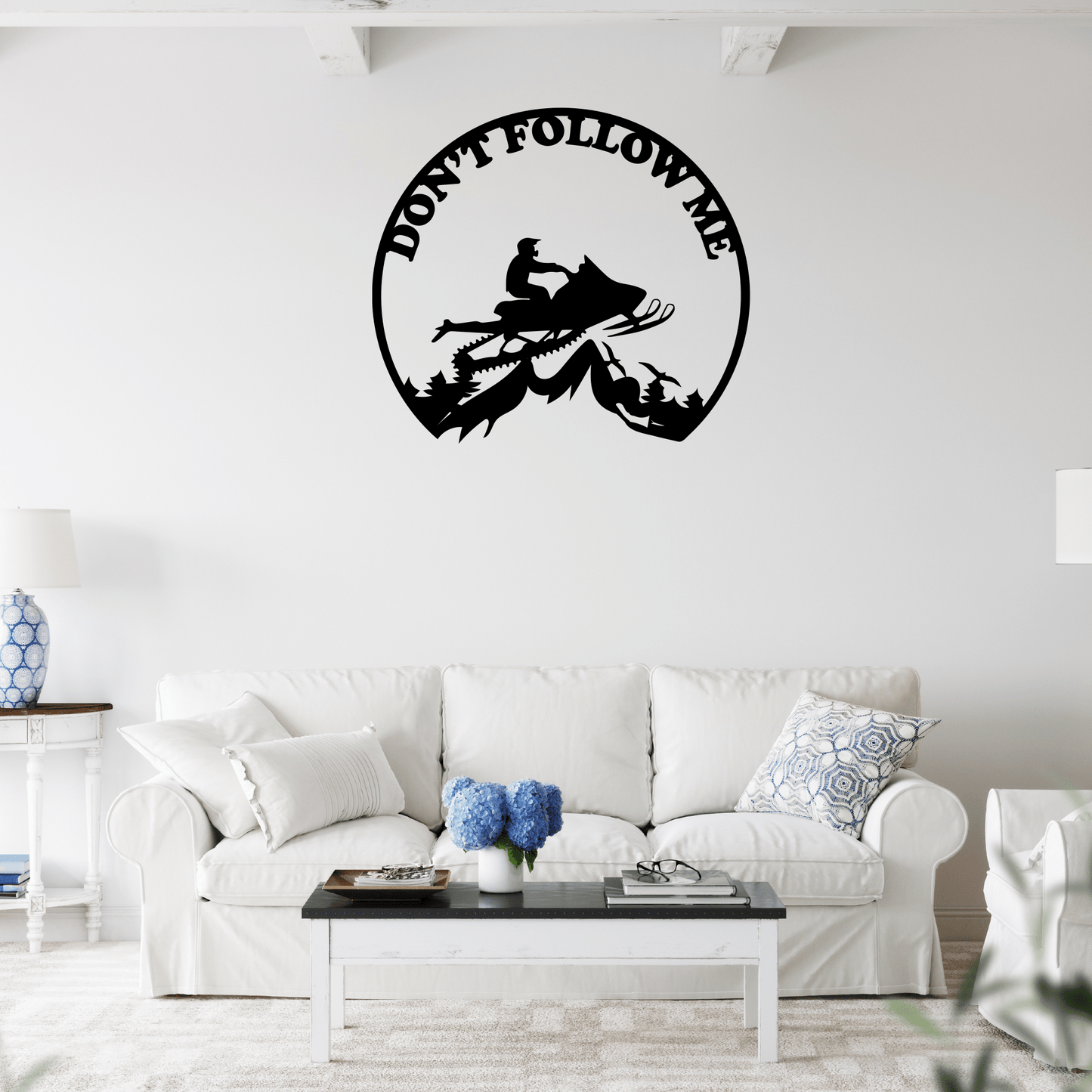 Adventure Awaits: "Don't Follow Me" Snowmobiler Metal Wall Art