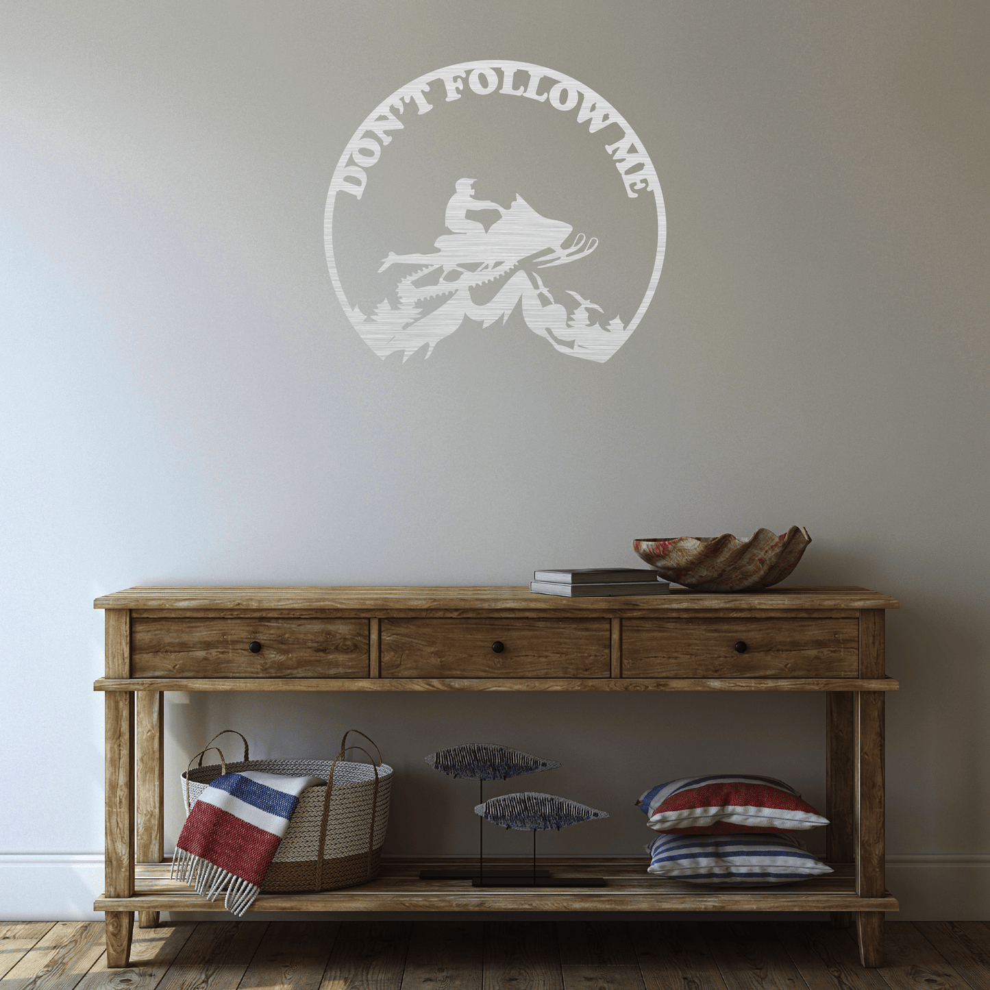 Adventure Awaits: "Don't Follow Me" Snowmobiler Metal Wall Art