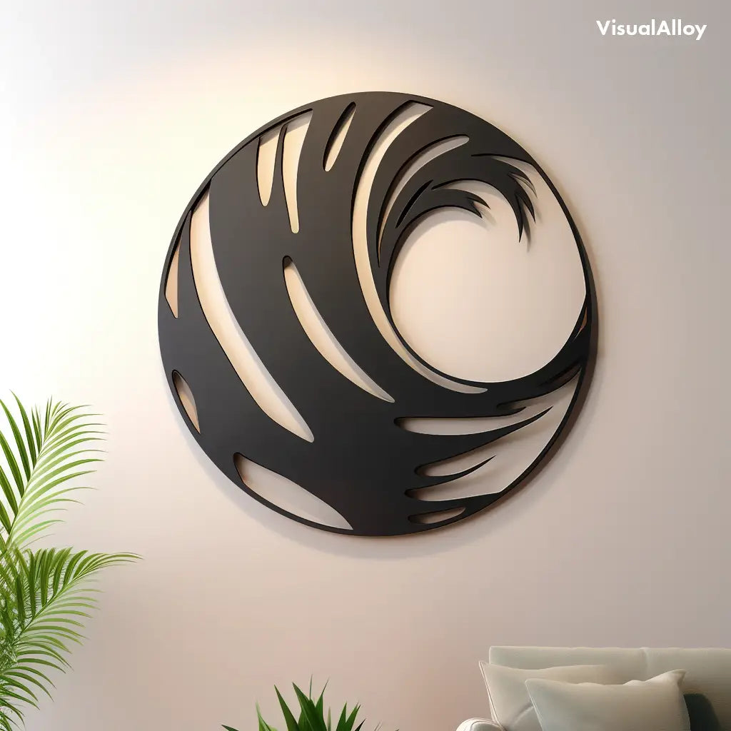 Abstract Wave Black Metal Wall Art